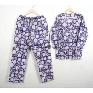 Conjunto de Pijama de Algodón 100% Puro para Mujer, Estampado Floral, Cuello en V, Cierre con Cordón, Transpirable, Largo - Product Image 6