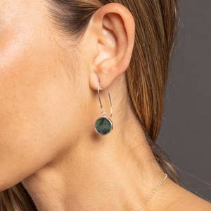 Raw Emerald Drop <b>Earrings</b> Wholesale 925 Sterling Silver Long Circle <b>Earrings</b> Minimalist Jewelry Export Supplier India - Product Image 3