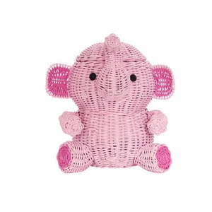 Decorative Pink <b>Elephant</b> Rattan Storage <b>Basket</b> with Cover Classroom Book Organizer Kids Toy Chest <b>Nursery</b> <b>Laundry</b> Bin - Product Image 1
