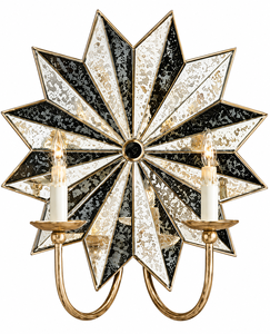 Geometric <b>Star</b> Wall Sconce with Antique <b>Mirrored</b> Glass and Gold Finish for Decorative Lighting - Product Image 1