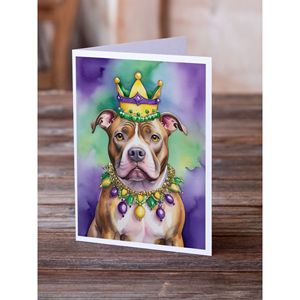 Whimsical NUEVO 5x7 A7 Tamaño King Mardi Gras Tarjetas de felicitación Pack 8 Tarjetas de nota en blanco con sobres para Pit Bull Terrier - Product Image 2