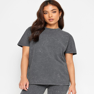 T-shirts pour femmes de qualité supérieure, gris, effet délavé, manches courtes, col rond, séchage rapide, confortables, vêtements décontractés pour femmes - Product Image 1