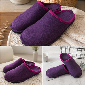 Chaussons d'intérieur en feutre violet chauds pour l'hiver avec mousse à mémoire de forme, respirants et antidérapants pour hommes et femmes - Product Image 2