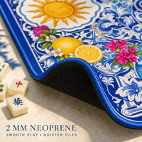 The Lucky Tiles Tapis de Mahjong Américain au Citron Méditerranéen, 33,1 pouces carré, 2 mm, en Néoprène Antidérapant, Housse de Table de Jeu, Design Original