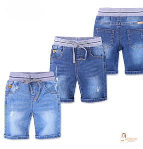 Shorts en jean décontractés pour garçons avec cordon de serrage à la taille, shorts en coton bleu délavé pour l'été - Product Image 1