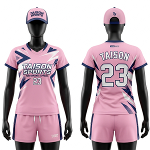Tenue de badminton pour femmes en polyester et élasthanne de qualité supérieure, design à panneaux rose, bleu marine et blanc, respirante, séchage rapide, logo personnalisé par sublimation - Product Image 1