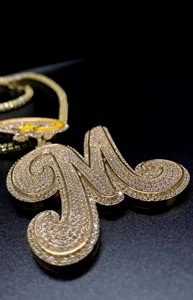 Luxury Iced Out Script <b>Initial</b> Letter M VVS Moissanite Pendant <b>Necklace</b> 925 Sterling <b>Silver</b> Hip Hop Cursive Alphabet Jewelry - Product Image 4