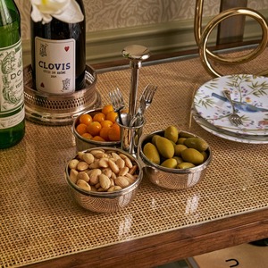 Luxury Metal 3-Compartment <b>Cluster</b> Bowl With Center Toothpick Holder, Wholesale Snack & Fruits Serving Platter Tableware Piece - Product Image 3