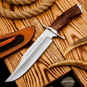 Cuchillo de caza de acero D2 hecho a mano para la industria del bricolaje, mango de madera de palisandro, funda de cuero fino, cuchillo vikingo personalizable para exteriores - Product Image 4