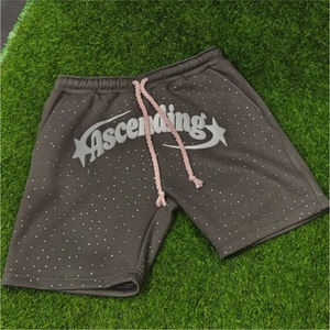 Shorts personnalisés pour hommes avec strass et impression en relief, style vintage délavé, en tissu épais, délavé à l'acide, streetwear, brodés, décontractés, vente en gros - Product Image 2
