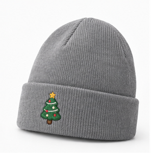 Bonnet en laine mélangée brodé 3D motif arbre mignon, personnalisé, gris, tricoté, avec revers, pour l'hiver et le voyage, vente en gros - Product Image 2