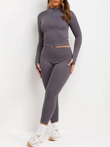 Beautiful Women's 2-Piece Gym Set long Sleeve Zipper Jacket and High-Waisted <b>Leggings</b> for Workout Yoga and Fitness Training - Product Image 6