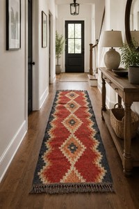 Custom Size Southwestern Kilim <b>Runner</b> Carpet Wool Jute Woven Floor <b>Rug</b> Tribal Boho Hallway Entryway Rustic Geometric <b>Runner</b> - Product Image 3