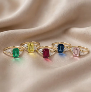 แหวนเพชรพลอยสีชมพูและเพชรเพาะเลี้ยงทรงคลาสสิคประดับมรกตสำหรับงานแต่งงาน ทำจากทองคำขาว 14 กะรัต เครื่องประดับชั้นดี - Product Image 2