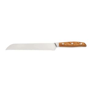 Cuchillos para pan con mango de madera marrón, hoja dentada plateada, agarre de tres remaches, rebanador de pan de cocina para baguettes y pan crujiente - Product Image 1