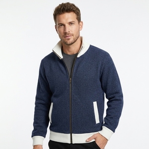 Cardigan tendance pour homme en tissu technique uni, col roulé zippé, en polaire tricotée, anti-plis, séchage rapide, idéal pour l'hiver et les affaires - Product Image 4