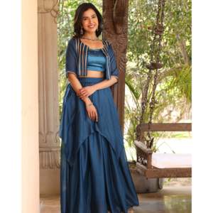 Ensemble jupe et veste en mousseline Gotta bleu Bloom, taille XS, manches trois-quarts - Product Image 6