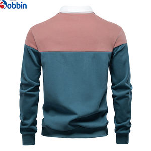 Chemise unisexe décontractée tendance pour homme, respirante, en polyester/coton tricoté, brodée, à manches longues, couleur unie, col rabattu, devant uni - Product Image 2