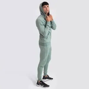 Men's Winter Hooded Casual Tracksuit Set Two-Piece Solid Color Block 100% Cotton Unisex Matching Sweatsuit - Product Image 4