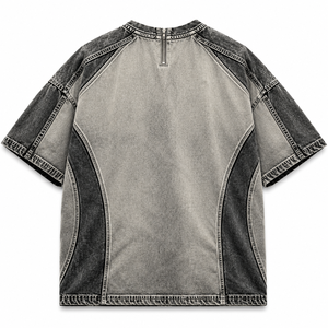Custom Wholesale Vintage Washed Grey <b>V</b> <b>Neck</b> <b>T</b> <b>Shirt</b> Color Block Oversized Short Sleeve Streetwear Tee for <b>Men</b> - Product Image 2
