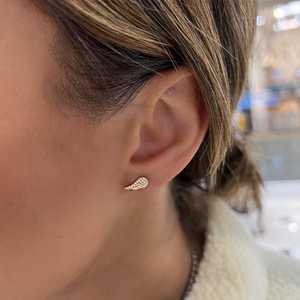<b>Angel</b> <b>Wing</b> Stud Earrings Feather Round Cut Lab Grown Diamond Minimalist Everyday Wear Push Back Solitaire <b>Jewelry</b> 14k Solid Gold - Product Image 4
