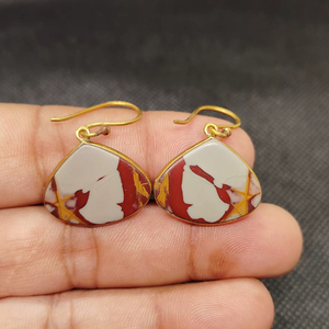 Boucles d'oreilles pendantes en pierre de jaspe Noreena, plaquées or micron, bijoux en laiton pour mariage, fête et cadeau - Product Image 1