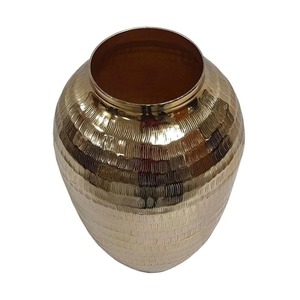 Satin Finish Modern Brass Tabletop <b>Vase</b> Handmade With <b>Ribbed</b> Texture Gold Finish 12.5 In Height 8 In Width Decorative Art Piece - Product Image 3