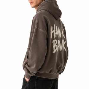 Sweat à capuche zippé en polaire surdimensionné pour homme, style streetwear épais, effet vintage délavé, coupe décontractée, mode hiver, poche, logo personnalisé - Product Image 3