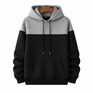 Sweat-shirt à capuche zippé pour homme, coupe classique, décontracté, pour l'automne, noir/gris, en coton/polyester tissé, écologique - Product Image 2