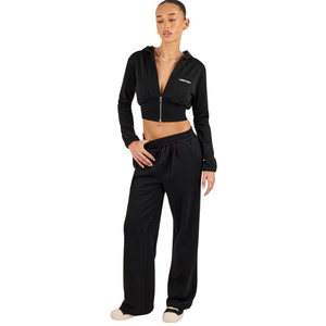 Womens Cropped Full Zip Hooded Tracksuit Set Slim Fit Long Sleeve Top Wide Leg <b>Trouser</b> Elastic Waist Two Piece Streetwear - Product Image 1