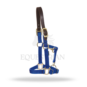 Nylon Horse <b>Halter</b> with Leather Crown Brass Hardware Adjustable Headcollar with Snap Hook - Product Image 4