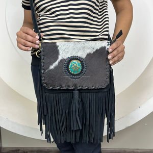 Sac à bandoulière en cuir de vachette style western, fourrure, franges, haute qualité, sac à main bohème, sac à bandoulière en cuir véritable pour femmes - Product Image 4