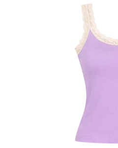 Camisola de Algodón Personalizada para Mujer con Ribete de Encaje Lavanda, Corte Ajustado, Sin Mangas, Estilo Casual de Verano, Suave y Transpirable - Product Image 3