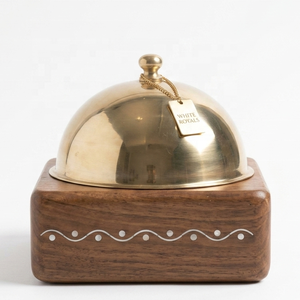 Artisanal Solid Wooden Dining Hotpot Casserole Steel Dome Lid with Inlaid Mother of Pearl Detail Luxury Tableware - Product Image 1