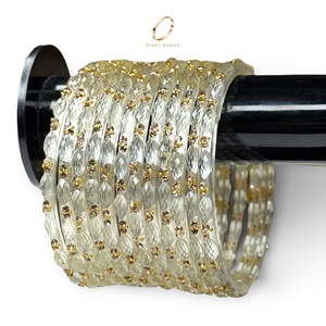 Ensemble de bracelets en verre cristal zircon blanc indien tendance et viral, style goutte de pluie du Cachemire, bijoux de mode pour femmes, mariages et mariées - Product Image 1