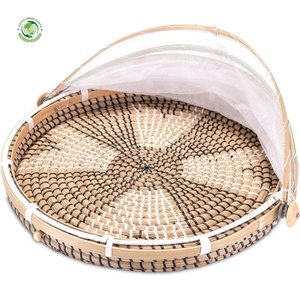 Woven rush food <b>cover</b> with fan pattern Kitchenware and <b>table</b> decoration Wholesale eco-friendly Made in Vietnam - Product Image 2
