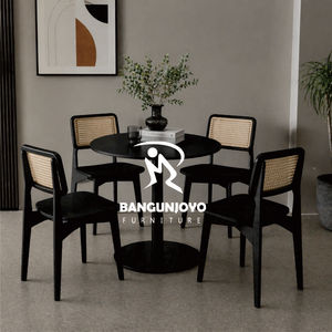 Minimalist Round <b>Iron</b> Dining Table with Teak Chairs Eco-Friendly Dining Room Furniture for Home Cafes & Restaurants - Product Image 4