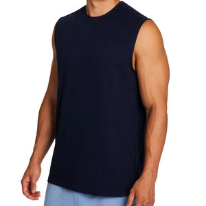 Men's Navy Sleeveless Tank Top O-Neck Casual Knitted Solid Color Style - Product Image 1