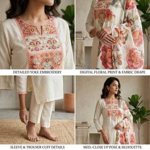 Ensemble Kurta trois pièces en soie modal de qualité export avec pantalon et dupatta, tenue ethnique féminine pour les fêtes, disponible à la vente - Product Image 4