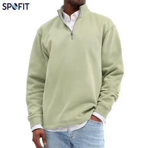 New Autumn Men's Solid Terry Quarter-<b>Zip</b> Stand Collar Embroidered 100% Cotton Oversized Breathable Casual Sportswear Pullover - Product Image 4