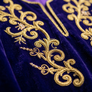 Robe de liturgie religieuse pour homme en satin blanc, broderie dorée, manches longues, couleur personnalisée, logo personnalisé - Product Image 3