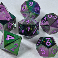 Ensemble de dés DND en résine verte écologique, fait main, dégradé, 7 pièces, polyédriques, à bords vifs, pour jeux de rôle Dungeons & Dragons