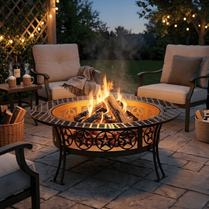 Brasero de Leña para Exteriores, Brasero Redondo de Acero con Parrilla para Asar, Rejilla de Cocina, Pantalla Antichispas y Llameador FP003 - Product Image 5