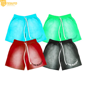 กางเกงขาสั้นผ้าฝ้ายไล่เฉดสีสไตล์สตรีทแวร์วินเทจสำหรับผู้ชาย ลวดลายเอฟเฟกต์ย้อมสีแบบแอซิดวอช เหมาะสำหรับออกกำลังกายและเล่นบาสเก็ตบอล พร้อมโลโก้แบบกำหนดเอง - Product Image 1