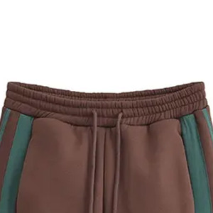 Pantalon de survêtement marron pour homme avec bandes latérales vertes, taille élastique et cordon de serrage, joggers décontractés en maille mi-épaisse pour l'automne - Product Image 4