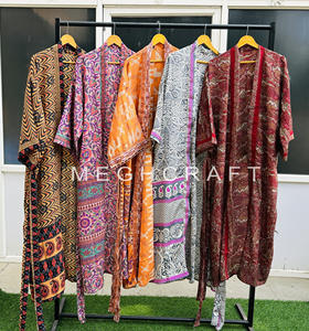 Wholesale Bohemian Style Indian Recycled Silk <b>Kimono</b> Robes Long Floral Cover-Up for Summer <b>Beach</b> Wear Plus Size Poplin - Product Image 5