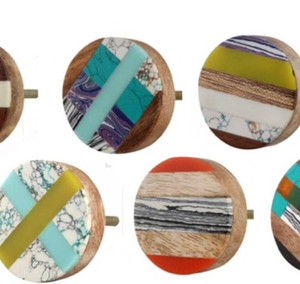 Terra Fusion Resin Wood Knob Artistic Cabinet Pull Modern Handmade Drawer Handle Colorful Mosaic Resin Design <b>Rustic</b> Style - Product Image 4