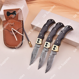 มีดพับดามัสกัสทำมือสั่งทำพิเศษ ด้ามจับตามหลักสรีรศาสตร์ พร้อมซองหนัง สำหรับยุทธวิธี พกพาสะดวก ใช้ล่าสัตว์ MOQ ต่ำ ขายตรงจากโรงงาน - Product Image 3