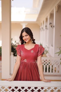 Indian Traditional Stunning Gown in Silver Crunchy with Embroidery Work for Wedding Occasion and festive Party for Women Wear - Product Image 6