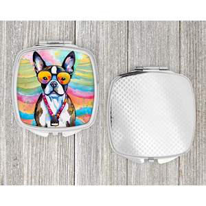Women's Compact Folding Handheld Travel Makeup <b>Mirror</b> Boston Terrier Hippie Dawg Decorative <b>Pocket</b> Gift for Girls - Product Image 4
